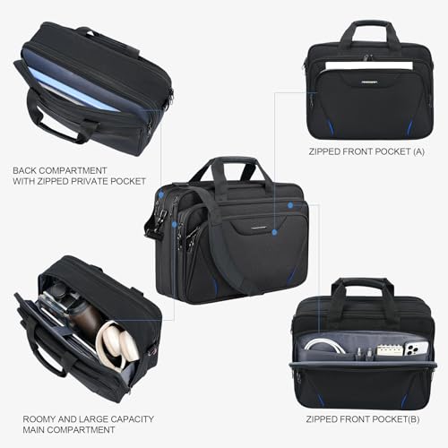 Image of KROSER Laptop Bag Premium Laptop Briefcase Fits Up to 17.3 Inch Laptop Expandable Water-Repellent Shoulder Messenger Bag Computer Bag for Travel /Business /Men /Women-Black /Blue