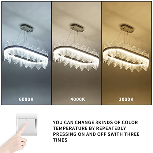 Wabon Modern Crystal Chandelier, Crystal Sand Nickel Led Hanging Ceiling Light, Three Color Temperatures Silver Pendant Lights Fixture For Dining Room, Living Room, Kitchen Island, D31.49 Inch #TOP7