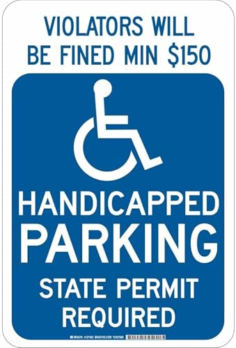 Panneau de stationnement handicapé Brady 127463 blanc sur bleu de 45,7 x 30,5 cm