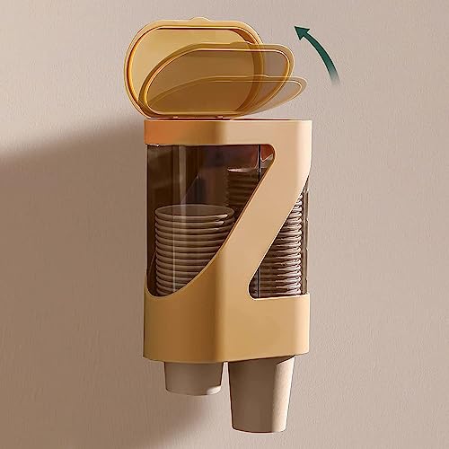 Image of Styxon Wall-Mounted Disposable Cup Dispenser with Dustproof Cover Self Adhesive Pull Type Double Tube Water Paper Cup Holder Wall Mount Cup Rack for Home & Kitchen - Random Color