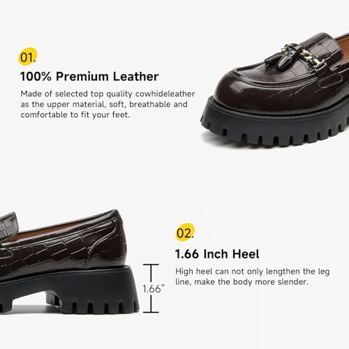 Image of BEAU TODAY Chunky Loafers for Women,Womens Platform Loafer Shoes,Chunky Heel Lug Sole Slip-on Metal Chain Shoes,Comfort Round Toe Business Work Office Shoes
