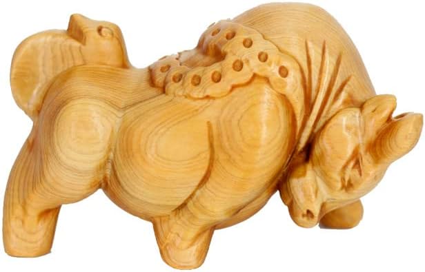 Mascot Wooden Crafts Wood Carving Art Wood Decoration Artwork 崖柏木斗牛一对规格11*5.5CM客厅摆饰摆件家居装饰品艺品(崖柏木斗牛一对)