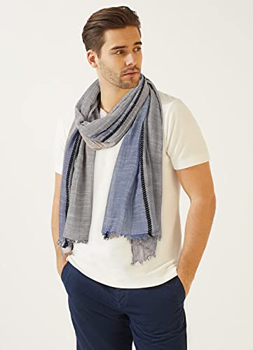 Gerinly Color Block Summer Scarf For Men Long Neck Wraps Shawl Urbanstyle Scarf Gift For Men Cotton Linen Scarf Gauze Scarves (Gray Blue Khaki) #TOP1