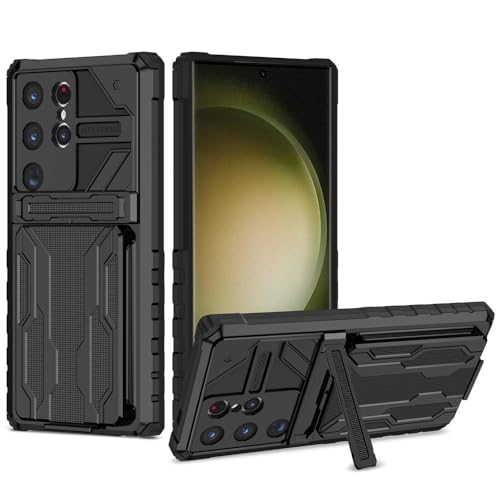 Coque Samsung S23 Plus noire rigide en silicone avec porte-cartes et support intégré