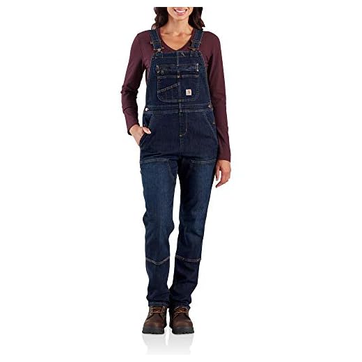 Carhartt Women's Denim Double Front Bib Overalls, Midnight Sky, Medium