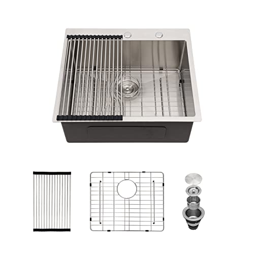 25 Laundry Sink Drop In - Donsdey 25×22 Drop In Kitchen Sink Stainless Steel 16 Gauge Round Corner Topmount Drop In Single Bowl Utility Laundry Kitchen Sink Basin