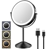 Benbilry 8" Lighted Makeup Vanity Mirror with 3 Color Dimmable Lights, 1X/10X Magnifying Rechargeabl