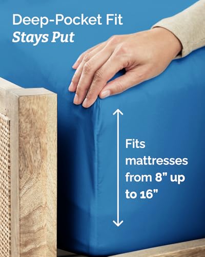 Image of Twin 4 Piece Bed Sheet Set - Soft, Breathable & Cooling Sheets - Royal Blue | Ultra Soft Hotel Luxury Bedding Set with 8-16 Inch Deep Pockets, 1 Flat & 1 Fitted Sheet & 2 Pillowcases, Wrinkle & Fade Free