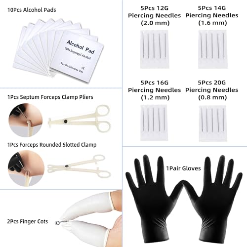 80PCS Nose Piercing Kit: Stainless Steel Body Piercing Jewelry with 12G, 14G, 16G, 20G Needles for Ear, Nose, Lip, Eyebrow3
