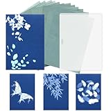 Lnngub 60 Pcs Cyanotype Paper,A6 Sun Paper with Transparent Folder Sun Art Papers High Sensitive Solar Activated Art Printing for Flower Press Arts Crafts DIY Project(5.8x4.1in)