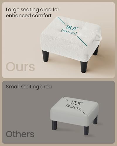 Image of SONGMICS Foot Stool, Small Teddy Fleece Footstool Ottoman with Thick Cushion and Legs, for Living Room, Bedroom, Entryway, 330 lb Weight Capacity, Cream White and Ink Black ULOM503WD01
