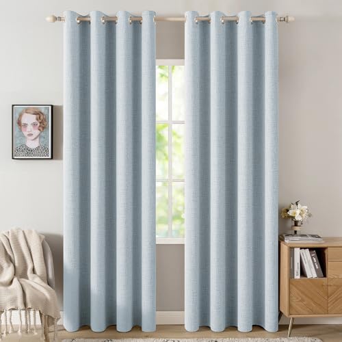 MIULEE 100% Blackout Linen Curtains for Bedroom 52x84 Inches Chambray Blue