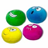 HOLYSTEED 4 Pack 3 Inch Flat Squeaky Dog Balls - Plush Stuffed Built-in Squeaker, Expressions Interactive Soft Chew Toy for Small Medium Breed Dogs Puppies Indoor Outdoor