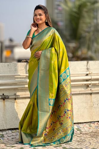 Image of SGF11 Women's Paithani Soft Lichi Silk Kanjivaram Sarees With Blouse Piece