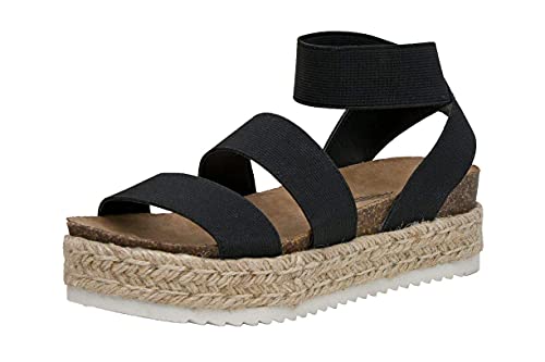 Cushionaire Women's Mandy Cork Espadrille Wedge Sandal, Black, 9 #TOP1