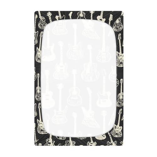 Image of Black Guitar Music Crib Sheets Soft Breathable Fitted Baby Crib Sheets Mattress Cover for Girl Boys, 52 inch x 28 inch x 9 inch