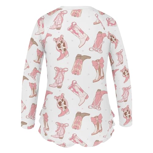 Image of Western Cowgirl Boot Baby Girl Bathing Suit Long Sleeve UPF 50+ One Piece Toddler Swimsuit Size 3t