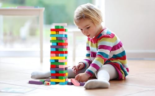 Image of TOYTONIC Montessori Wooden Toys - Colourful Wooden Blocks for Boys 7-14 Years | Indoor Balancing & Building Game | Kids Activity Tower Block for Cognitive Development & Fun