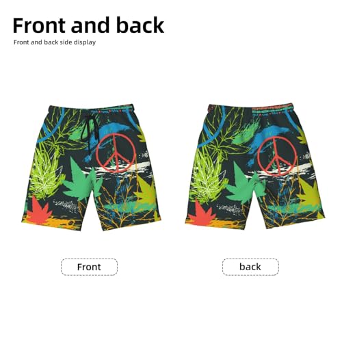 Boys Swim Trunks Hippie Peace Symbol-Cannabis Abstract Kids Swim Shorts Quick Dry Beach Board Pocket2