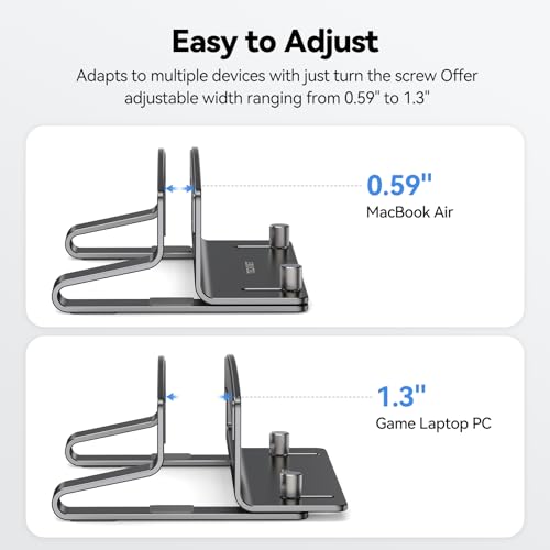 Image of TECKNET Vertical Laptop Stand, Adjustable Aluminum Laptop Stand (Fits Up to 17.3 inch), Space-Saving Vertical Stand with Non-Slip & Scratch-Resistant Silicone, Compatible with MacBook Pro /Air, Dell, HP