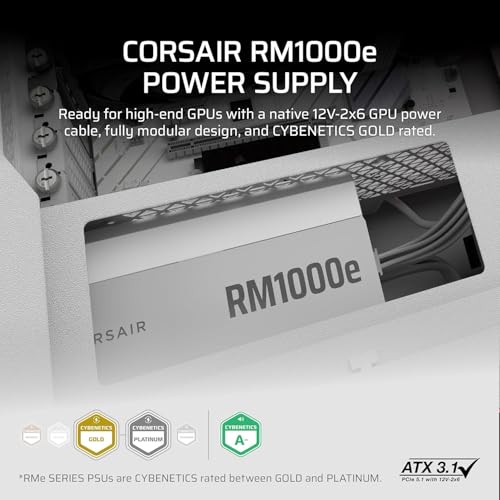 CORSAIR RM1000e (2025) Alimentatore ATX completamente modulare a basso rumore con cavo 12V-2x6 - Conforme ATX 3.1 e PCIe 5.1, efficienza Cybenetics Gold, condensatori classificati 105 ° C, modalità - Alimentatore - Immagine 4