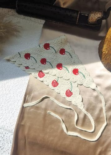 AeraVida Summer Boho Cherry Crochet Cotton Hair Scarf | Handmade Rustic Cotton Headwrap | Lightweight Festival And Beach Kerchief Accessory3