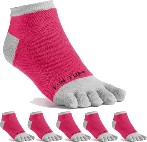 Image of FUN TOES Women's Cotton Toe Socks-Barefoot Running- Breathable- 6 Pairs Pack-Size 9-11 Lightweight