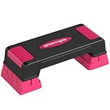 SPORTNOW Steppbrett höhenverstellbar Fitness Aerobic Stepper mit 3 Stufen (12/17,5/22,5 cm), Anti-Rutsch-Matte, Rutschfest Step Bench für Zuhause Fitnessstudio Büro Schwarz+Rosa