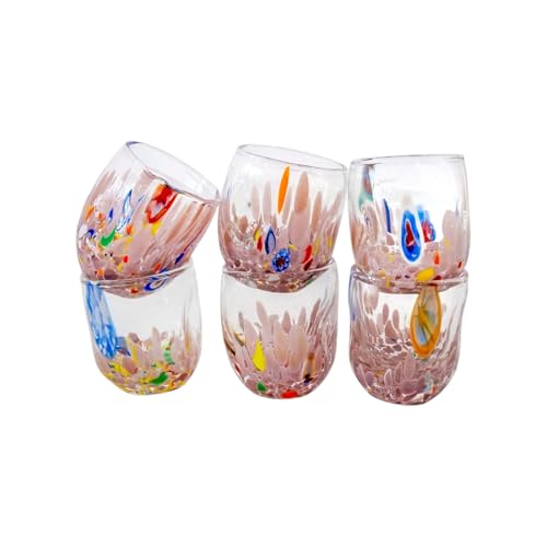 MurArt Bicchieri di Murano.Collezione DREAM. Set 6 Bicchieri da 350 ml.Alt 10,5CM.In Vetro soffiato, Lavorato a Mano artigianalmente. Made in Italy (Viola, Bicchierini Liquore 6Pz)