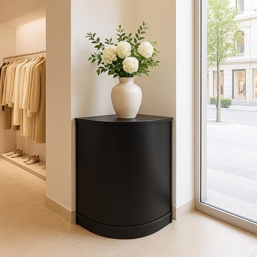 Bancone Angolare Nero CM60 – Mobile Da Negozio In Mdf Melaminico, Design Curvo Modulabile Con 2 Ripiani Interni, Aperto Sul Retro, 60X90X60Cm Per Negozio, Reception O Boutique - 2