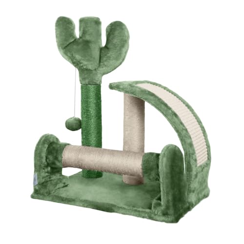 BOWHAUS Cactus Cat Tree, Cactus Cat Tower with Thickened Base, Green Cat Tower for Indoor Small Cats, Cute Cactus cat Tree Tower w/Scratching Post and Interactive Toy, 20-Inch