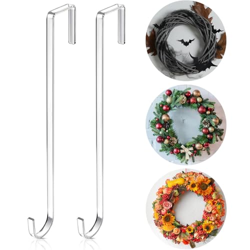 Ripeng 6 Pieces 12 Inch Plastic Wreath Hanger for Front Door Clear Door Wreath Hooks for Easter, Christmas, Halloween Fall Wreath Welcome Sign Decorations Indoor Outdoor Home Decor