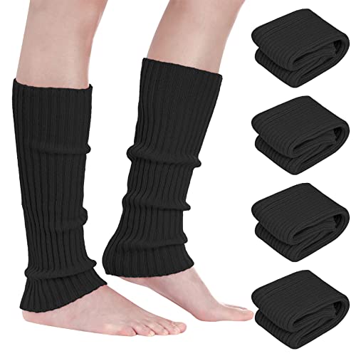 Leejoy Lot de 2 jambières pour femme - Costumes des années 80 - En tricot côtelé extra doux au-dessus du genou - Accessoires de sport de fête - Noir, Noir Cover