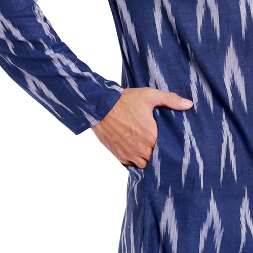 Image of SKAVIJ Men's Pure Cotton Printed Kurta Pajama Set Ikat Design Casual Ethnic Dress