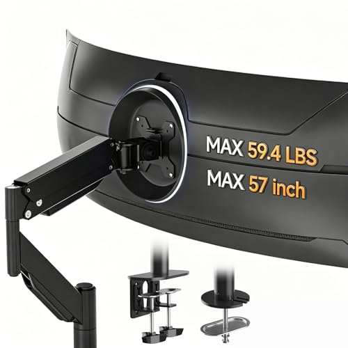 Image of Suptek Single Monitor Arm for 27-57 Inch Ultrawide Large Screen Monitors, Heavy Duty Gas Spring Desk Mount with Tilt Swivel, VESA 75 /100, Supports 59.4 lbs, Clamp & Grommet, MD71MAX