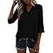 Womens Cotton Linen Tops Summer V Neck T Shirts 3/4 Sleeve Dressy Casual Loose Fit Blouses Trendy Fashion Outfits Black