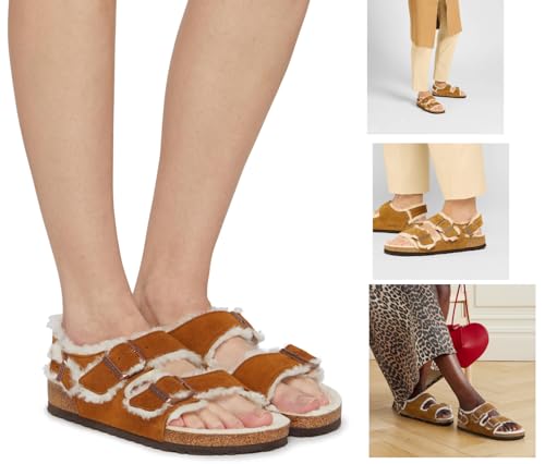 Birkenstock Para Mujer. 1025515 Sandalias Milano Shearling Ante MarróN (38), Plano, Hebilla, Casual - 7