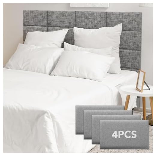 CvoMep 4 Piece Linen Fabric Peel and Stick Headboard, Upholstered Wall Mounted Headboard for Twin, 3D Anti-Collision Soundproof Self-Adhesive Wall Panel for Bedroom 16.53" x 9.84"