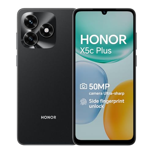 HONOR X5c Plus Smartphone 4+128 GB(Ampliable hasta 1 TB) Android 15, Cámara Principal de 50 MP, Teléfonos Móviles, 6,74' LCD de 90 Hz, Teléfono Móvil Doble SIM, 5130 mAh Batería, Chip Helio G81,Negro