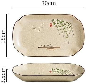 Dinner Plates Chinese Fish Plate Steamed Fish Special Rectangular Plate Dish Plate Home Retro Tableware Ceramic Deep Plate Large Dinnerware(C)