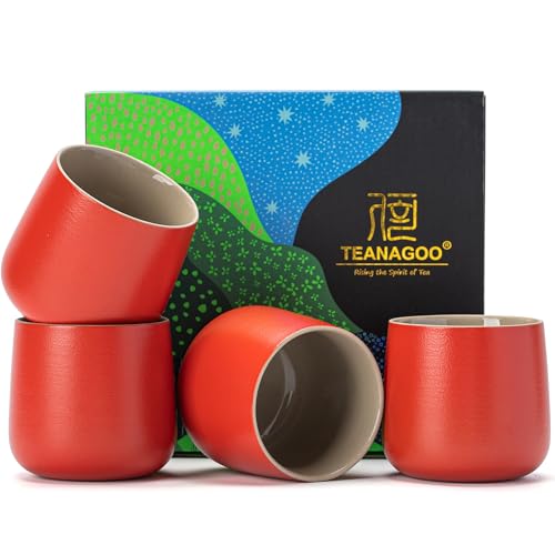 Image of TEANAGOO Japanese Tea Cup, 7.2Oz / 205 ml,Red, H19, 4 Pcs /box, Japansese Cups,Chinese Tea Cups, Occupied Japan Tea Cups