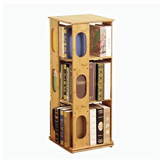 Bokhyllor bokhylla bambu 360 graders roterande bokhylla student bokhylla golv studie med bakbord massivt trä hyllkorgar 37*37*95cm Brun