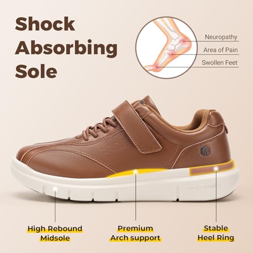 Image of FitVille Diabetic Shoes for Men Extra Wide Comfortable Leather Walking Shoes Hook & Loop Orthopedic Dress Sneakers for Swollen Feet