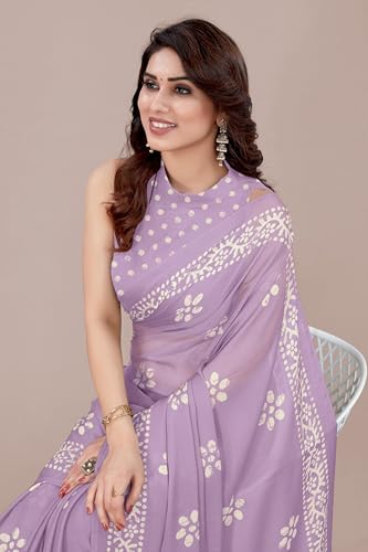 Image of MIRCHI FASHION Saree for Woman Chiffon Batik Printed | Lightweight Daily Wear Women's Office Sari with Blouse Piece (Available in 40 Colours)