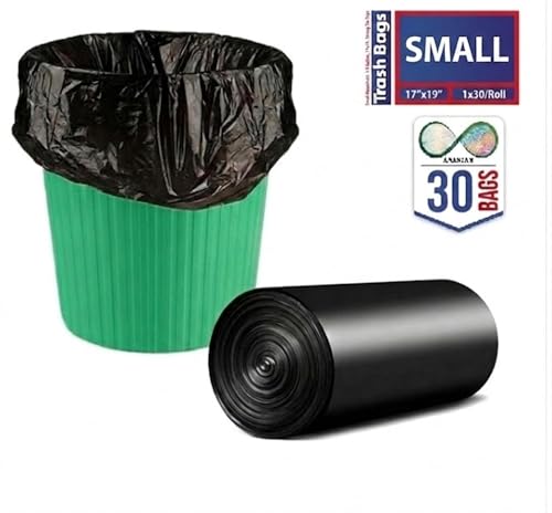 Image of Small Black Garbage Bags 17x19 Inch Trash Bags for Dry & Wet Waste, 30 Bags (1 Roll)
