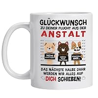 Abschiedsgeschenk Kollegen Tasse Personalisiert für Abschied Glückwunsch zu deiner Flucht Kaffeebecher 350ml Beidseitiger Druck Lustige Bürotasse zum Jobwechsel Keramik Tasse Abschied Kollege