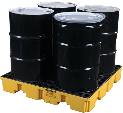 Image of Eagle 4 Drum Spill Containment Pallet with Forklift Pockets, 51.5 inchx51.5 inchx8 inch, 66 Gallon Sump, 8,000 lbs. Load Capacity Secondary Containment Pallet, Made in USA, Yellow, 1645ND