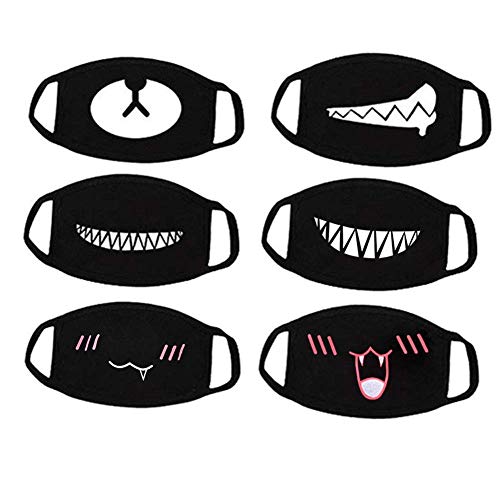Preisvergleich Produktbild Haishell, Mundmaske, Unisex, Cartoon-Design, Zahn-Design, dreilagig, Baumwolle, Halbmaske, Anti-Staub-Maske, Schwarz, 6 Stück 6 Stück