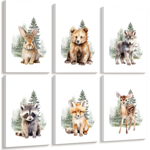 Woodland Animal Nursery Wall Art Decor Set of 6 Baby