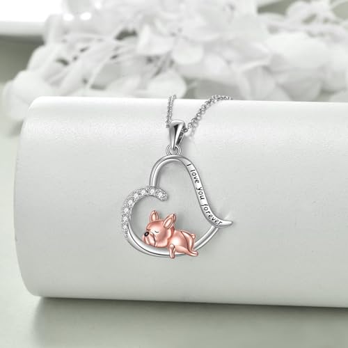 French Bulldog Guinea Pig Fox Sloth Necklace 925 Sterling Silver Cute Animal Heart Pendant Jewelry Gifts for Women3